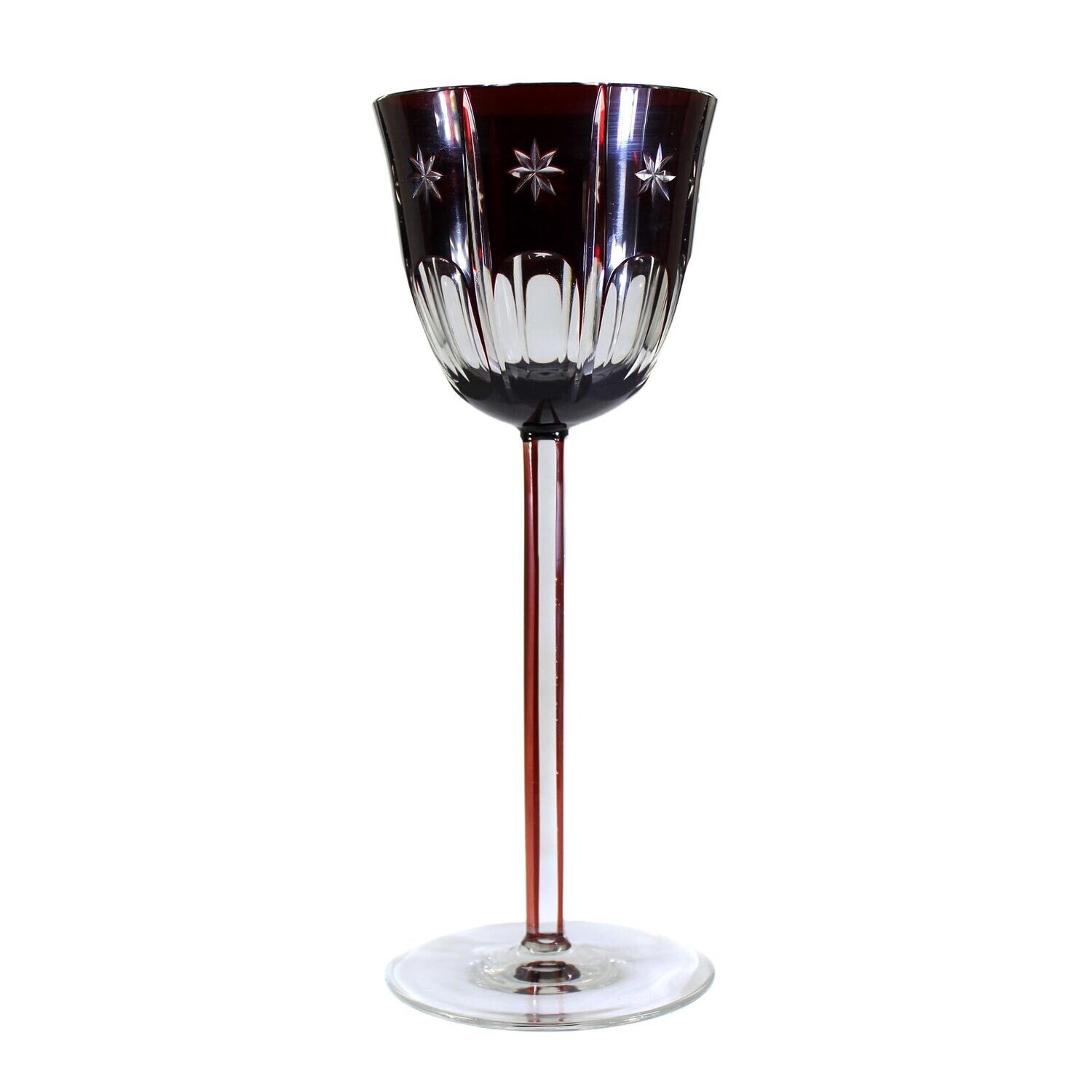 Stem glass with copper ruby overlay and star cut, Meyr&#39;s nephew around 1905