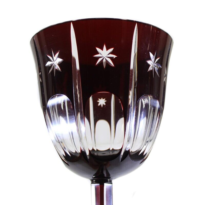 Stem glass with copper ruby overlay and star cut, Meyr's nephew around 1905