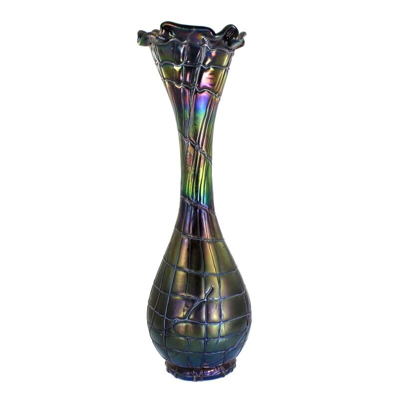 48 cm high Art Nouveau vase covered in a net, Elisabeth glass factory around 1900