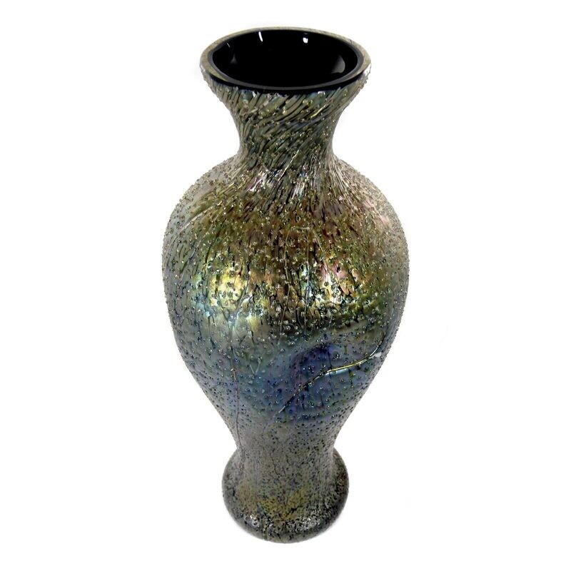 37 cm high Art Nouveau vase with silver-yellow frills, Elisabeth glass factory around 1900-05