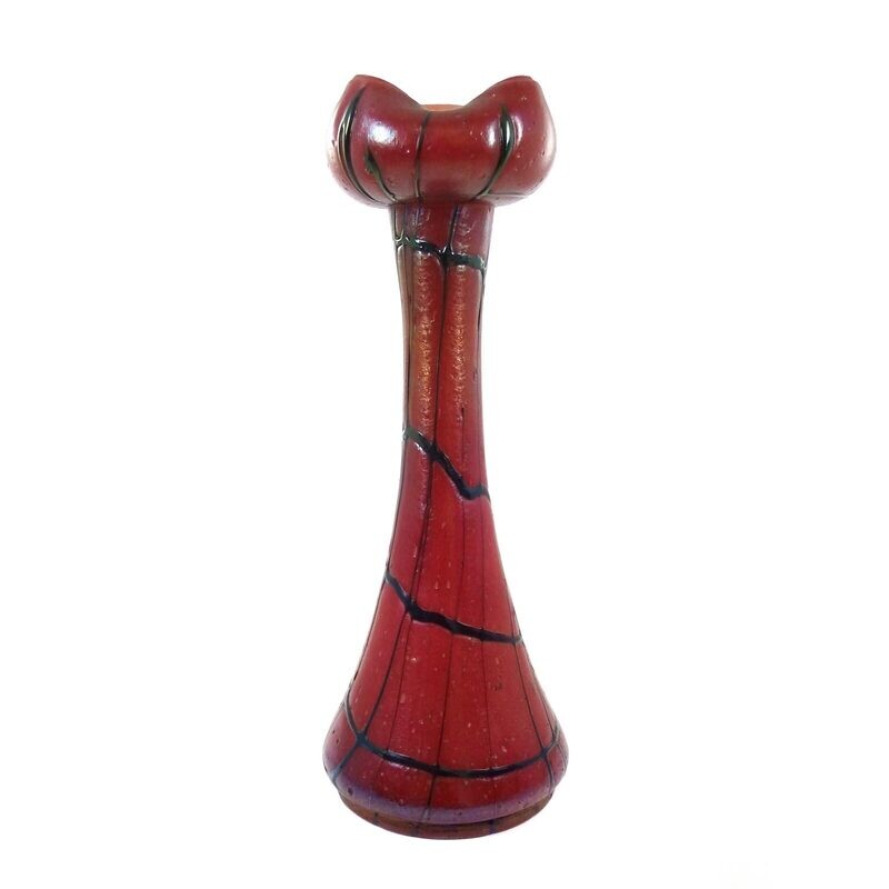 Large vase made of liver-red glass with thread melting, Elisabeth glass factory