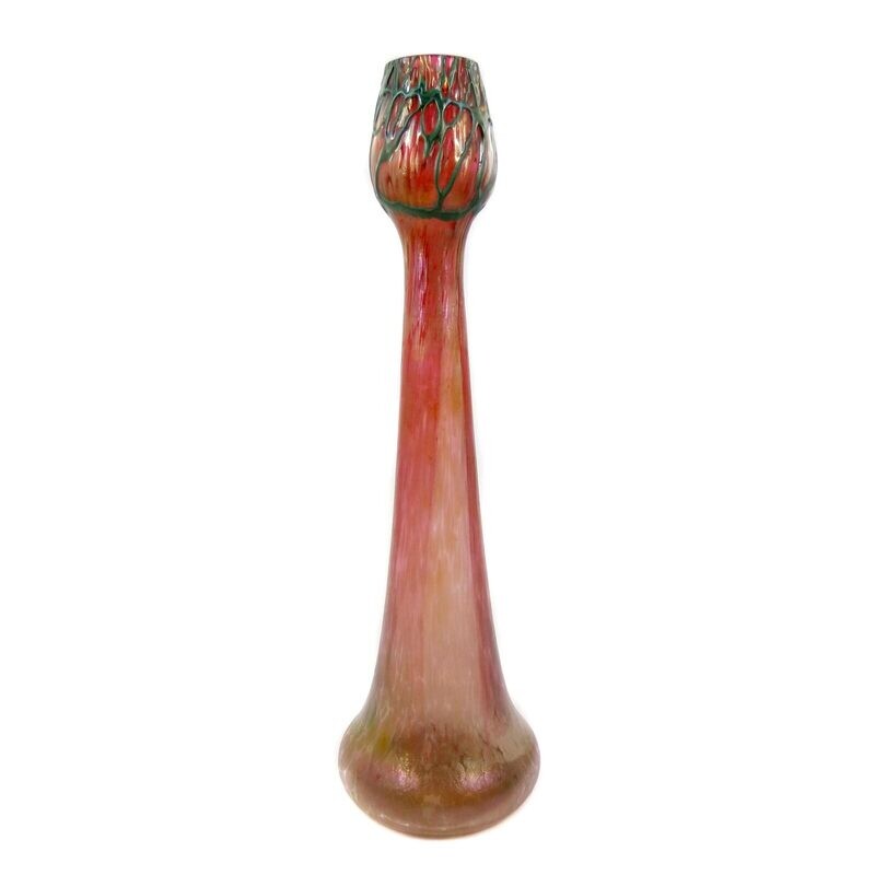 Large vase with color frills and thread decoration, Elisabeth glass factory around 1900