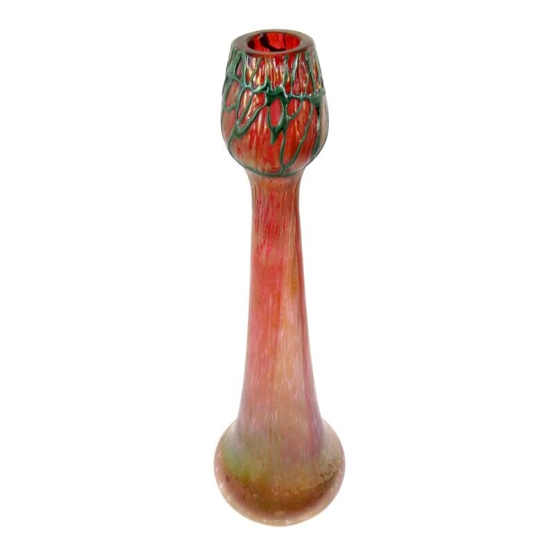 Large vase with color frills and thread decoration, Elisabeth glass factory around 1900