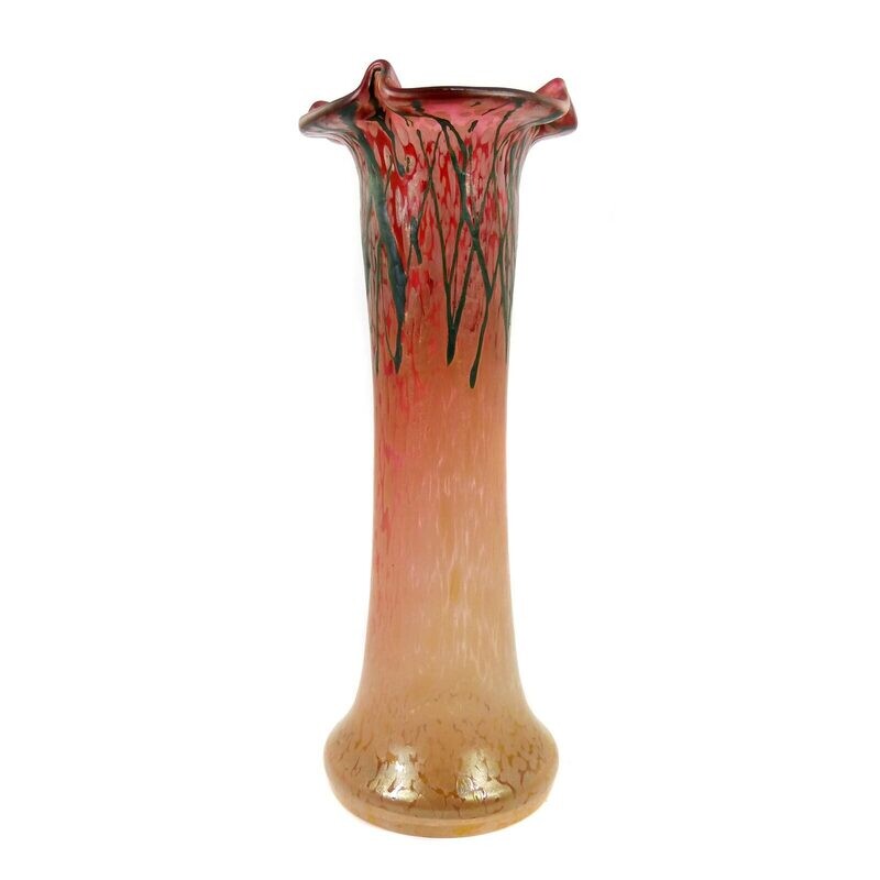 Large vase with color crumbs and thread decoration, glass factory Elisabeth around 1900