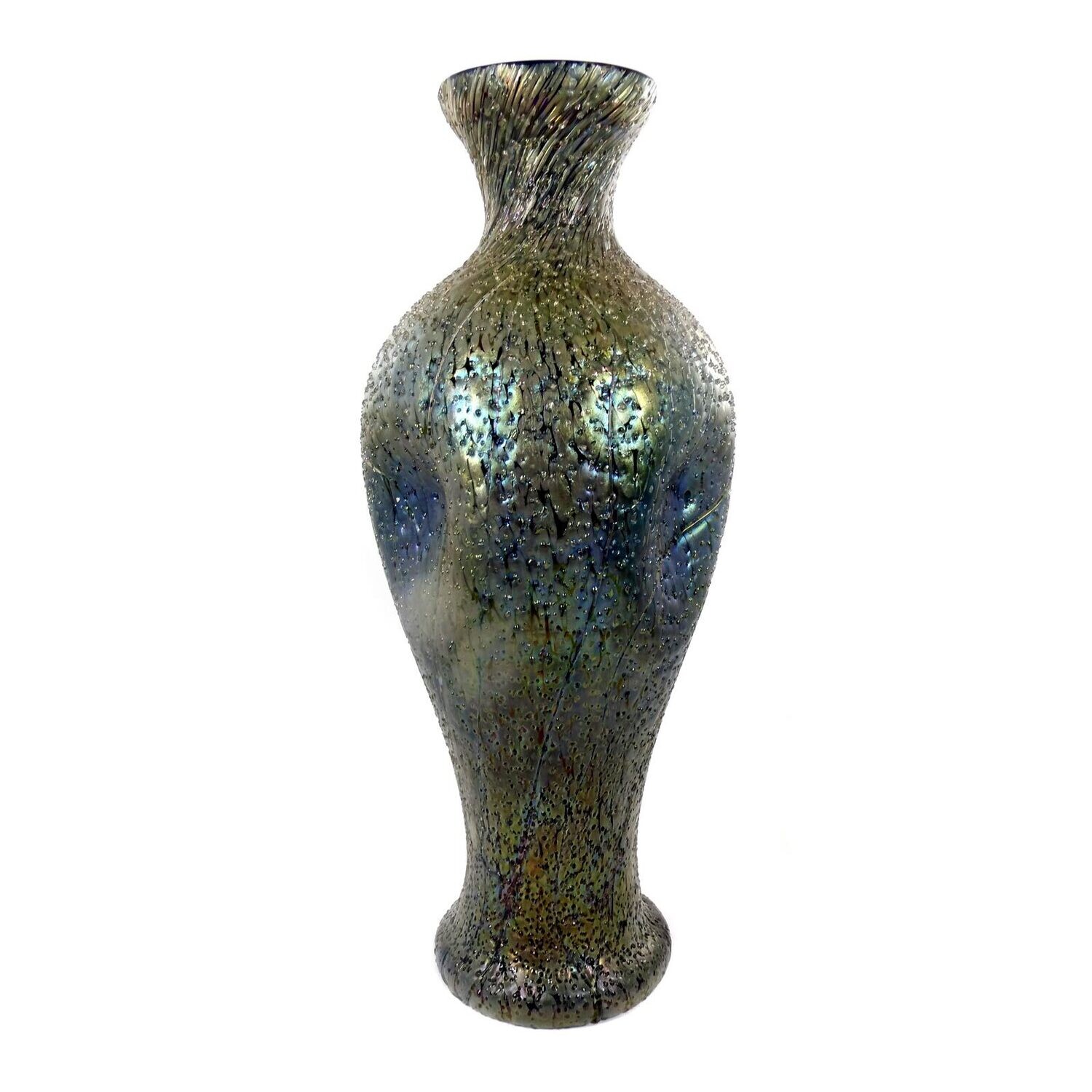 37 cm high Art Nouveau vase with silver-yellow frills, Elisabeth glass factory around 1900-05
