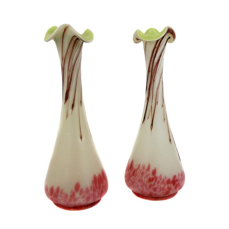 Pair of vases made of opalescent glass with crescent melts, Pallme König &amp; Habel