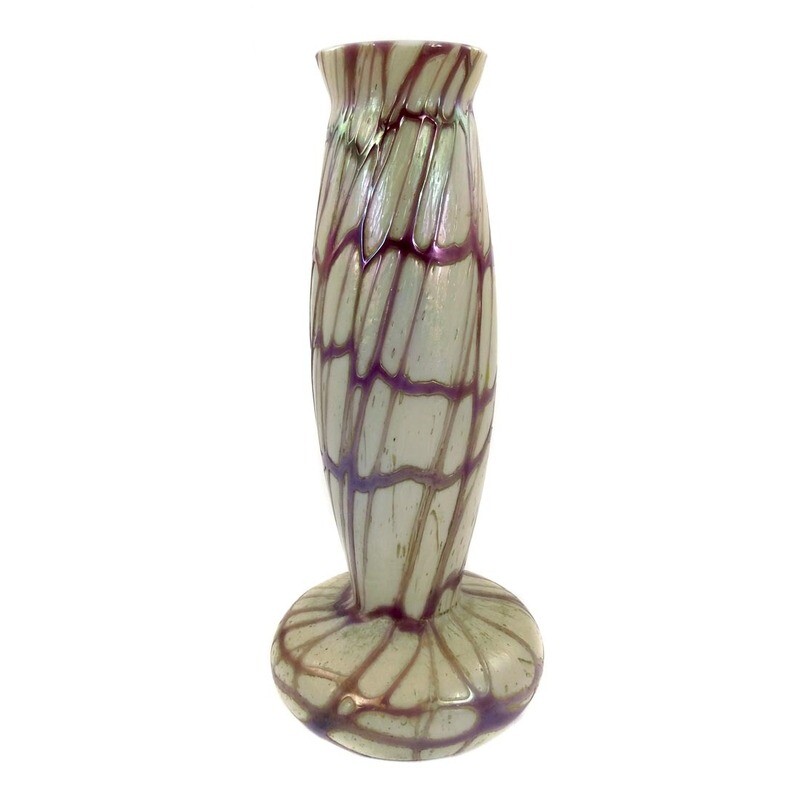 Large vase, whitish opal glass with braided threads, Glasfabrik Elisabeth around 1900