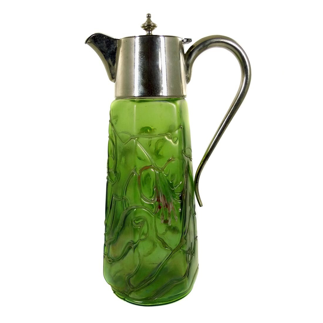 Large jug with applied threads and metal fittings, Elisabeth glass factory