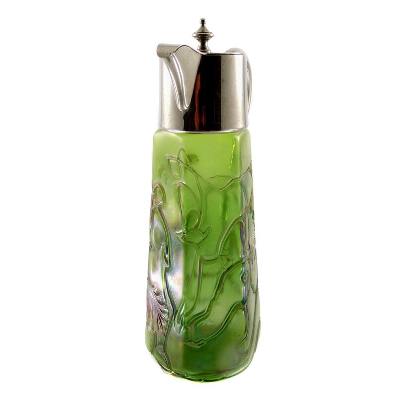 Large jug with applied threads and metal fittings, Elisabeth glass factory