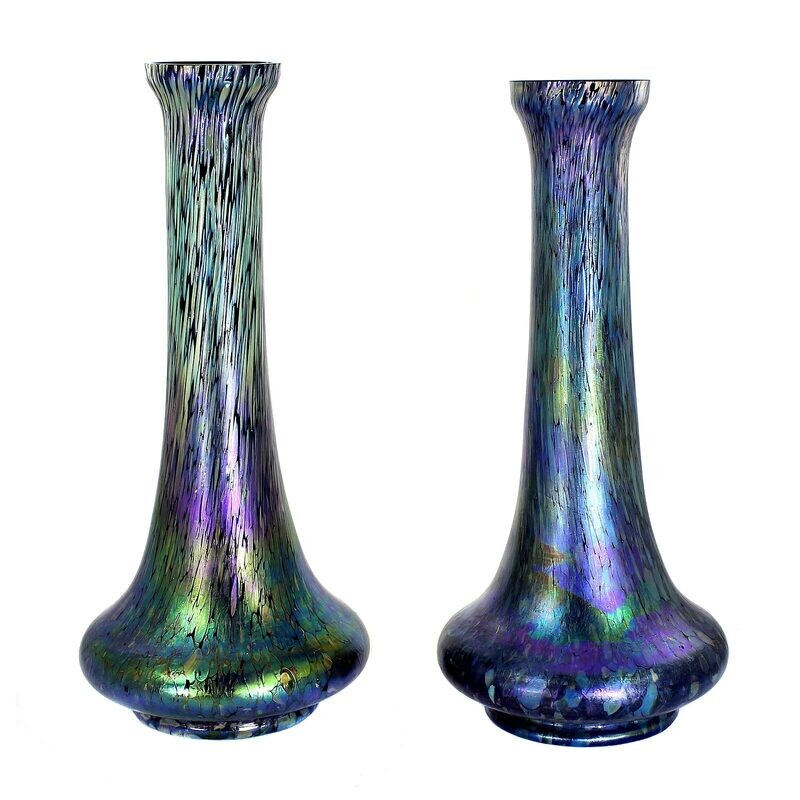 Pair of large vases with Papillon decor, Elisabeth glass factory around 1900-05