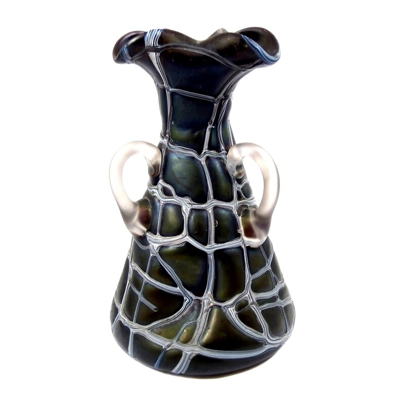 Decorative handle vase with irregular glass threads, Elisabeth glass factory around 1900-05
