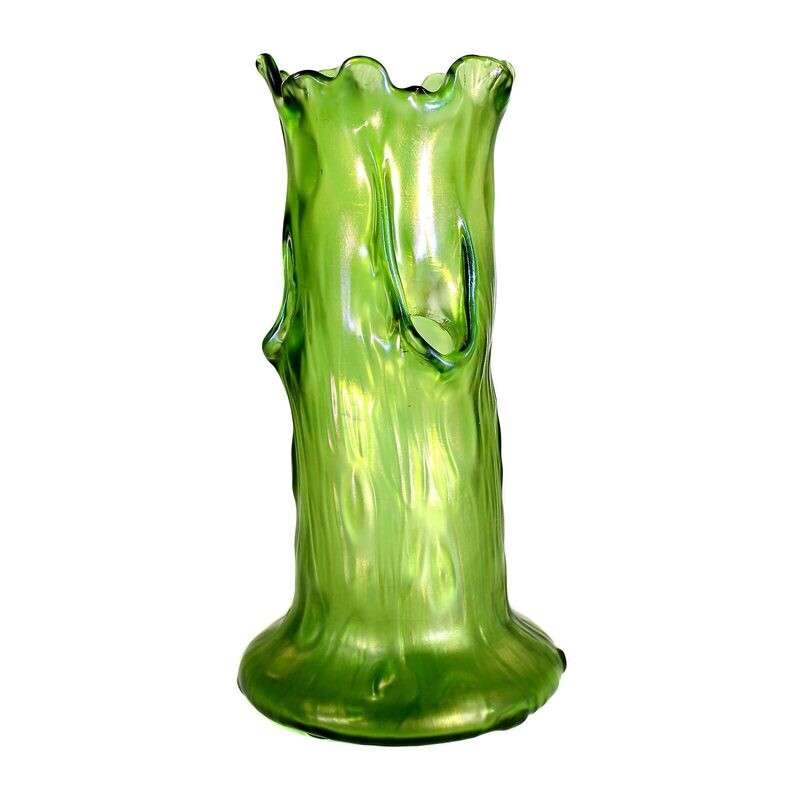Tall Art Nouveau vase with three knotholes, Loetz, decor Creta Rusticana around 1902