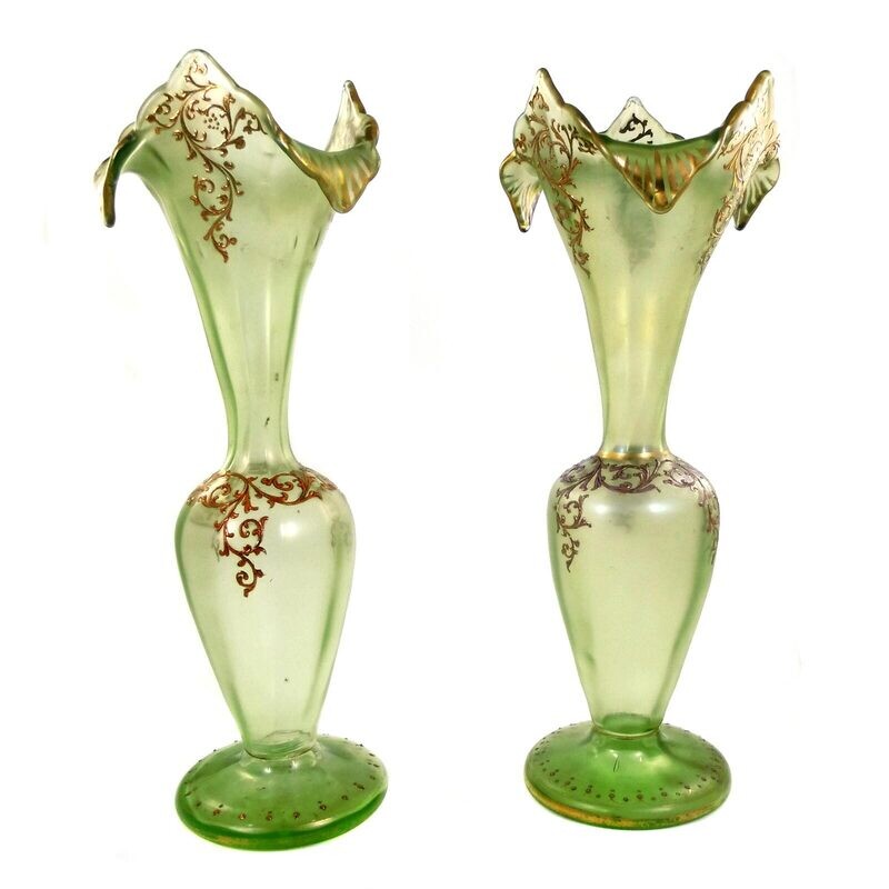 Pair of large vases with impasto gold painting, Loetz, Olympia series