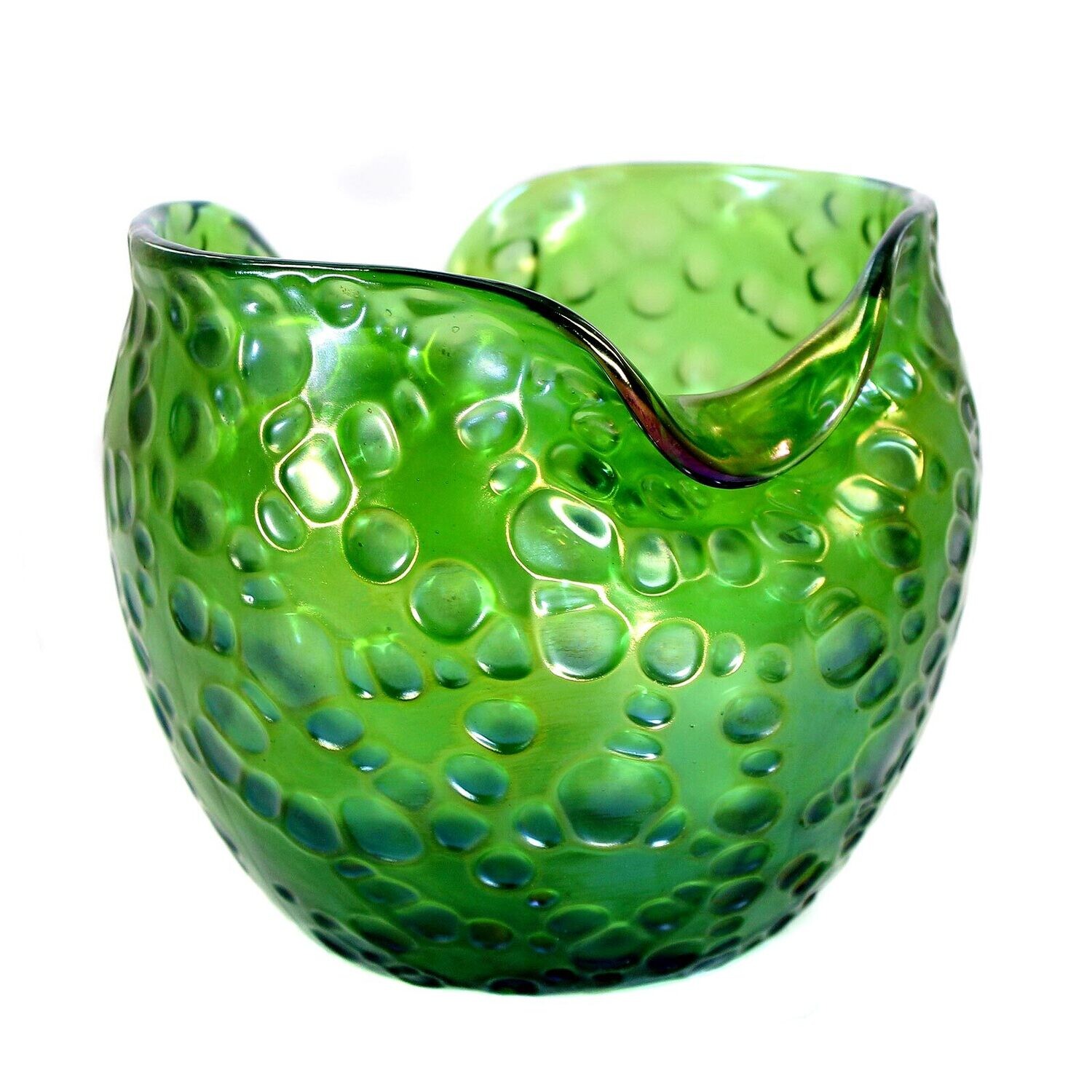 Vase made of green glass, spherical, Loetz, series creta Diaspora around 1902