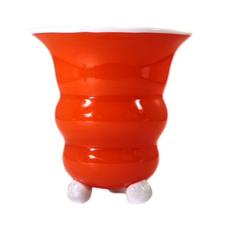Vase with ball feet made of tango-colored glass, Loetz around 1915-20