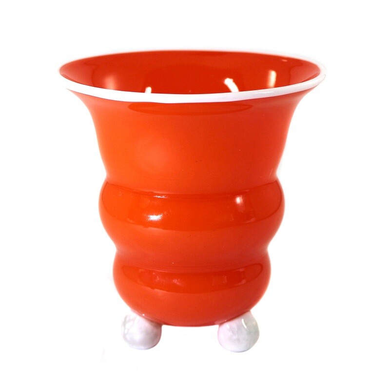 Vase with ball feet made of tango-colored glass, Loetz around 1915-20