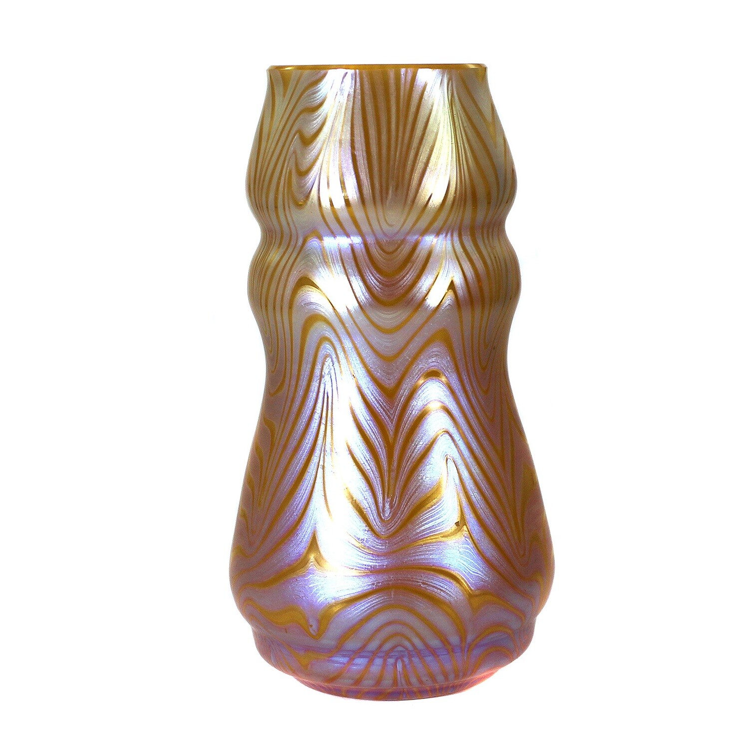 Vase mit Opalunterfang und gekämmten Dekor, Loetz, Phänomen Gre um 1900