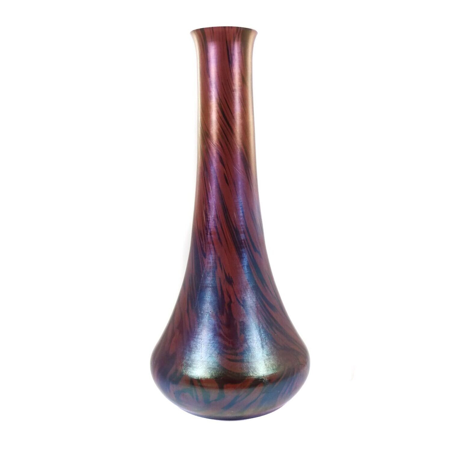 Large vase made of colorless glass with liver red intermediate catch, cow&#39;s head around 1900