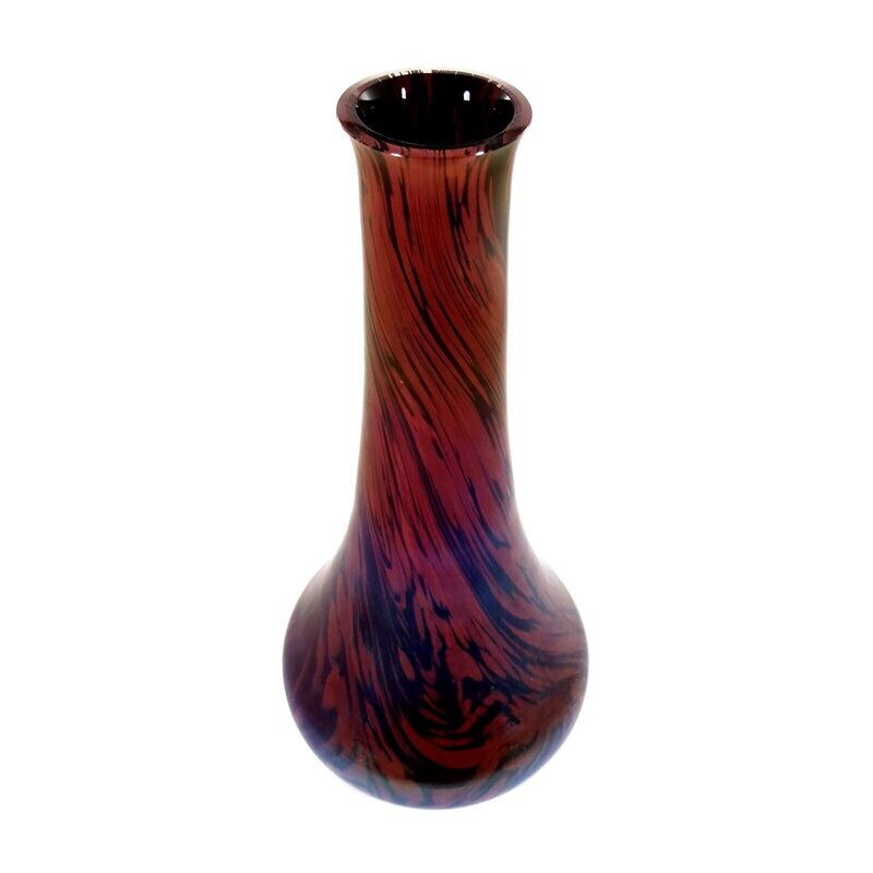 Large vase made of colorless glass with liver red intermediate catch, cow's head around 1900