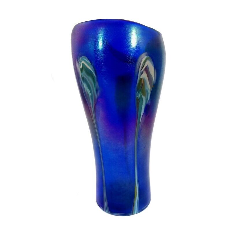 Art Nouveau vase made of cobalt blue glass with combed decoration, cow head around 1900-05