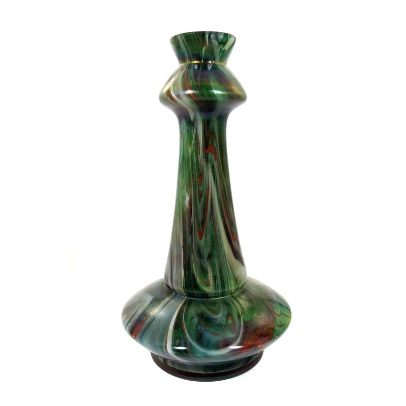 Art Nouveau vase made of marbled glass, cow head around 1900.
