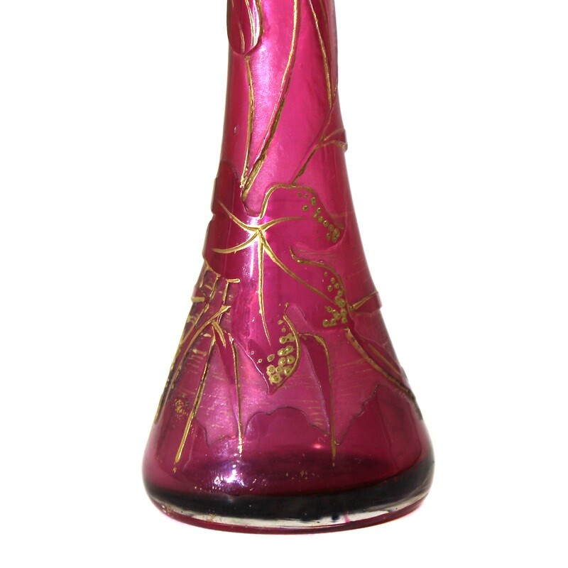 Small vase with pink underlay and etched decor, Neuwelt around 1900