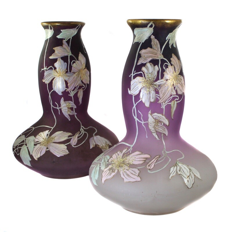 Pair of very large vases with enamel painting, Harrch&#39;sche Neuwelt around 1899