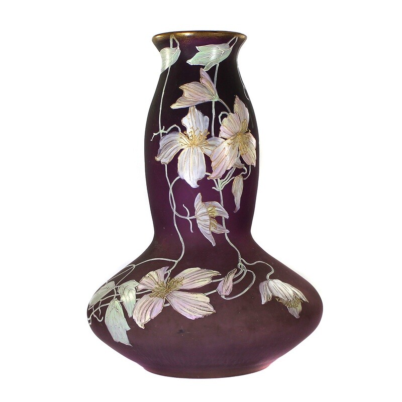 Pair of very large vases with enamel painting, Legras &amp; Cie., Mont Joye, around 1899