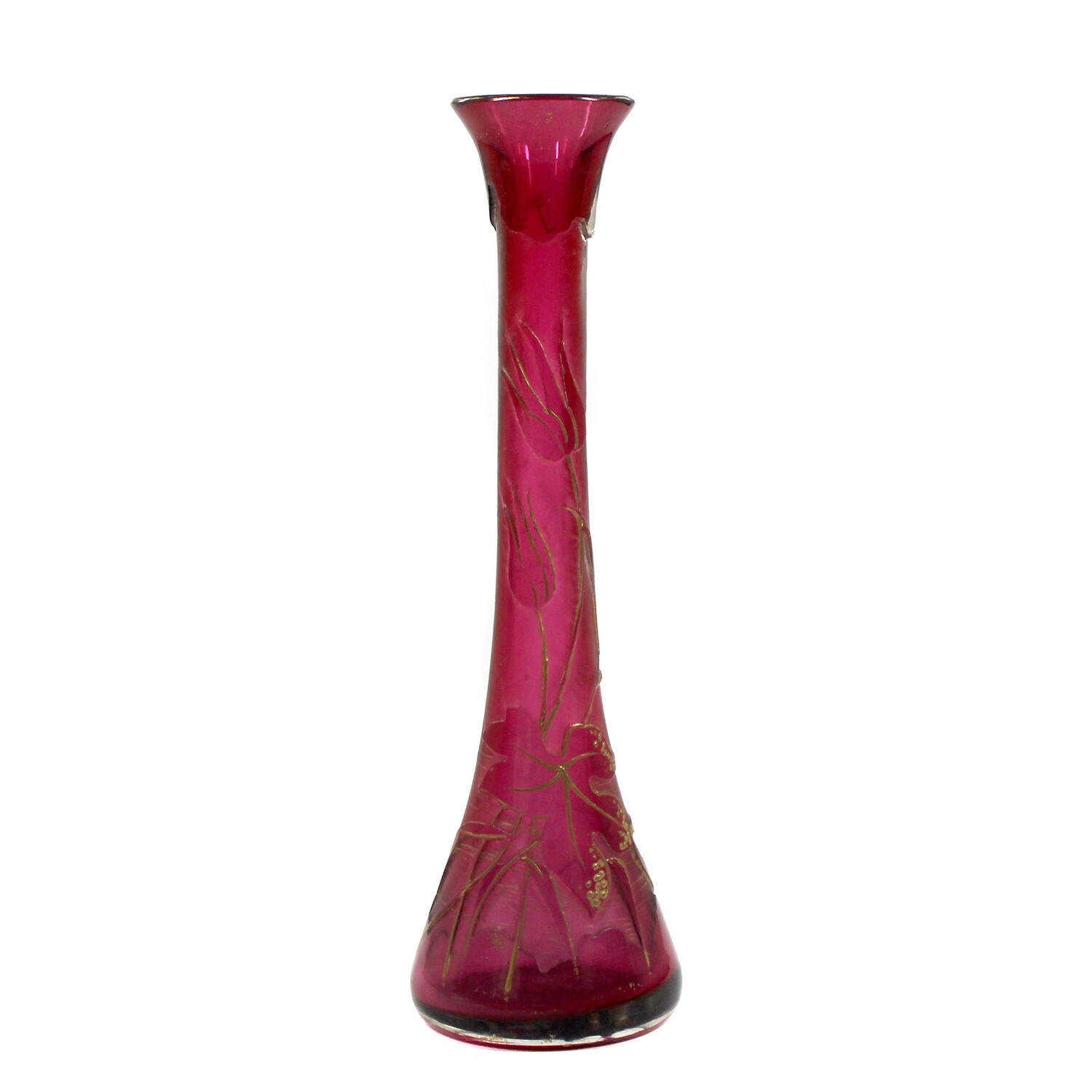 Small vase with pink underlay and etched decor, Neuwelt around 1900