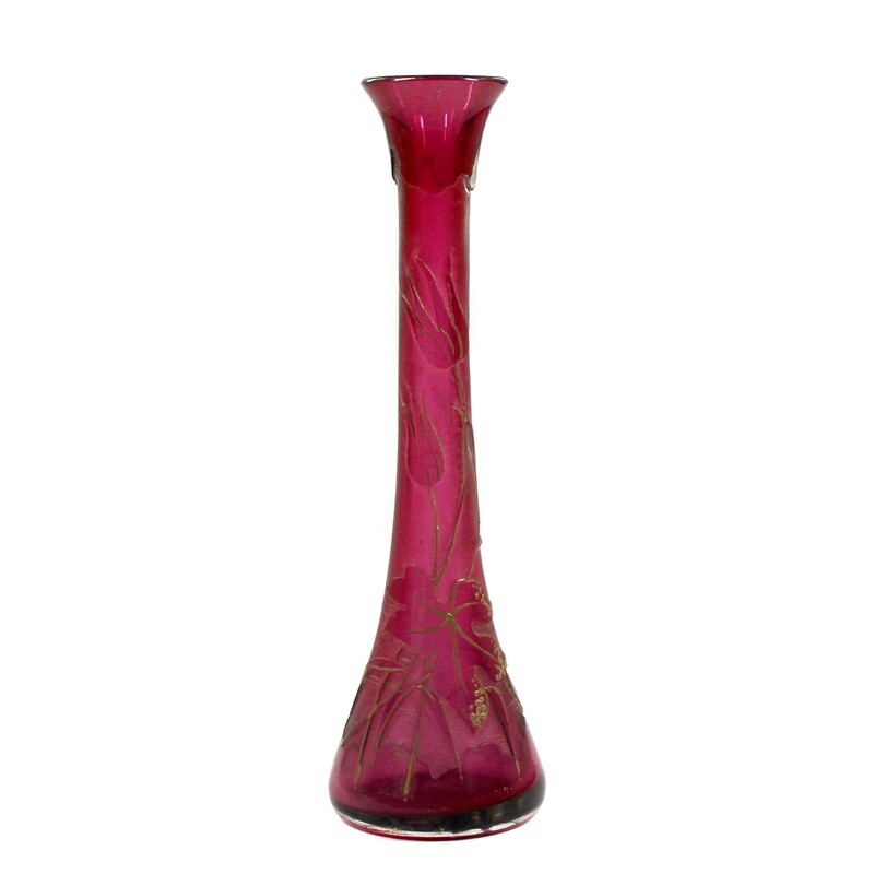 Small vase with pink underlay and etched decor, Neuwelt around 1900