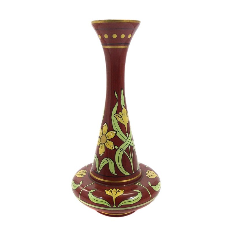 Art Nouveau vase made of sealing wax red glass, Josef Riedel in Polaun around 1900
