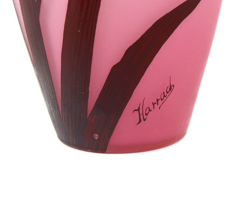 Very large vase with etched iris flower decoration, Harrachsche Glasfabrik around 1926-27