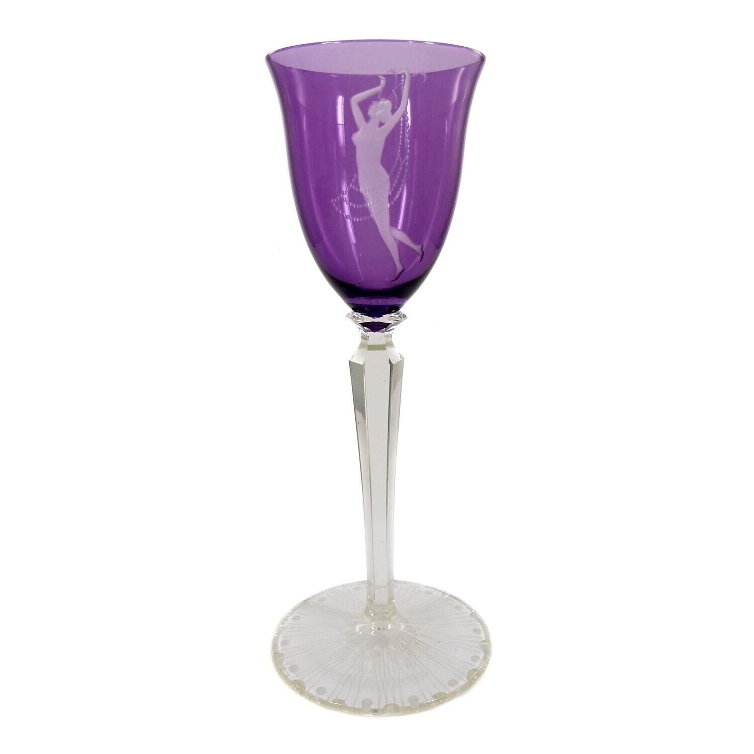 Stem glass with overlay and naked dancer, Neuwelt around 1925