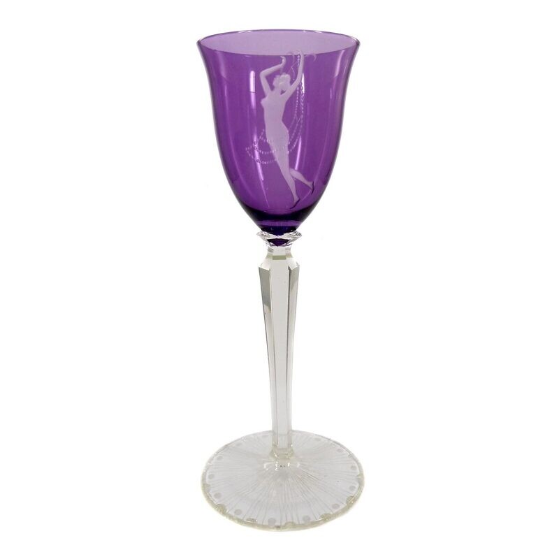Stem glass with overlay and naked dancer, Neuwelt around 1925