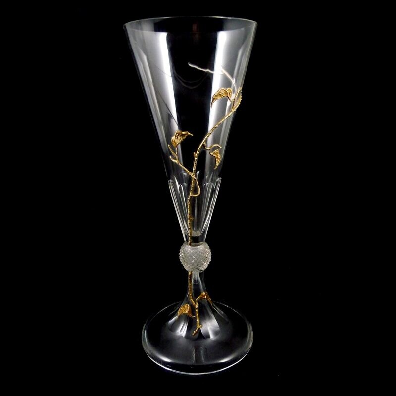 1. von 2. Large wine glass with applied, gilded tendrils, Moser around 1899