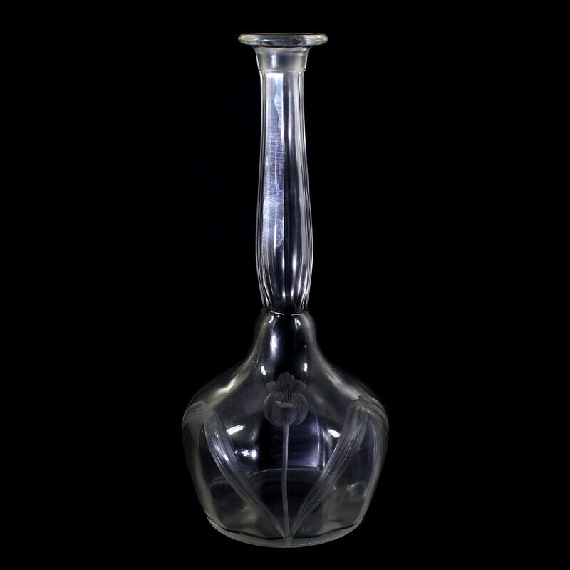 Carafe made of colorless glass with tulip flowers and foliage in matt cut, Moser