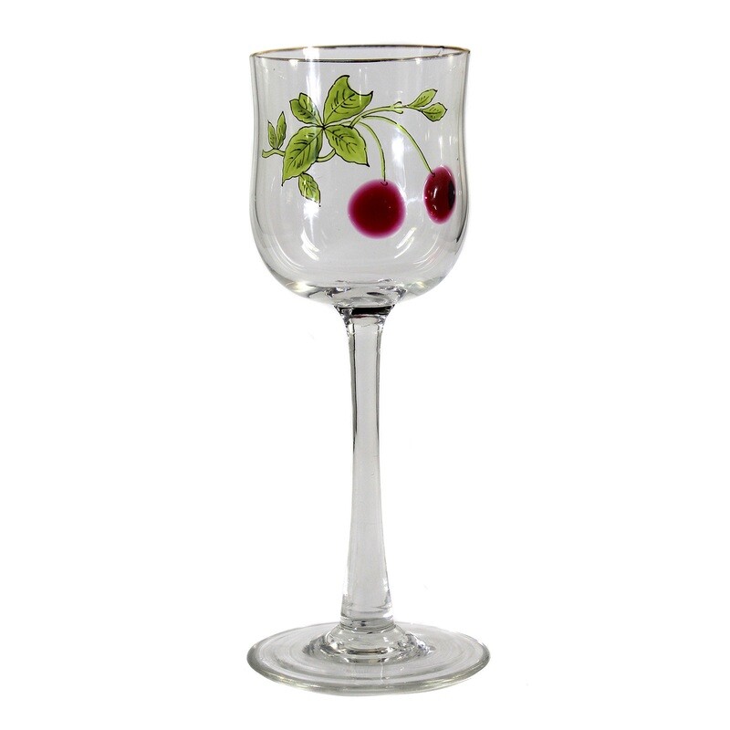 Stem glass with melted cherries &amp; transparent painting, Moser around 1904