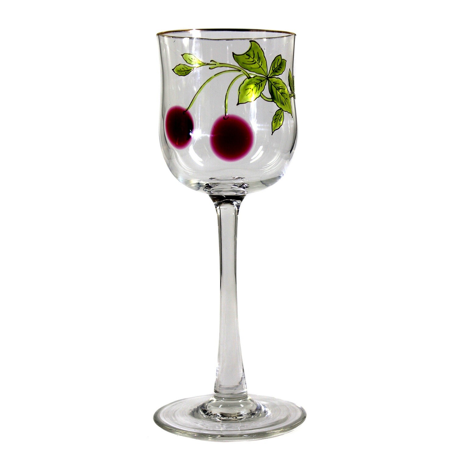 Stem glass with melted cherries &amp; transparent painting, Moser around 1904