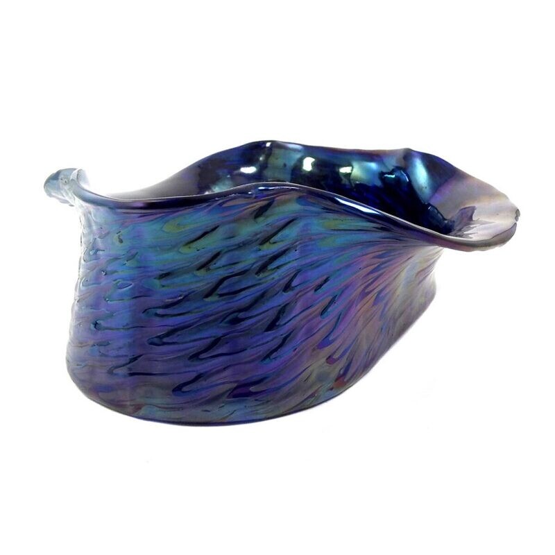 Large bowl made of dark blue glass with combed decoration, Kralik around 1900