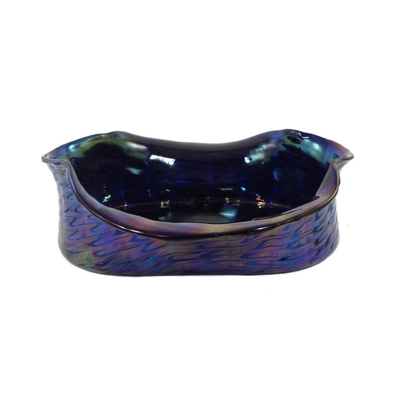 Large bowl made of dark blue glass with combed decoration, Kralik around 1900