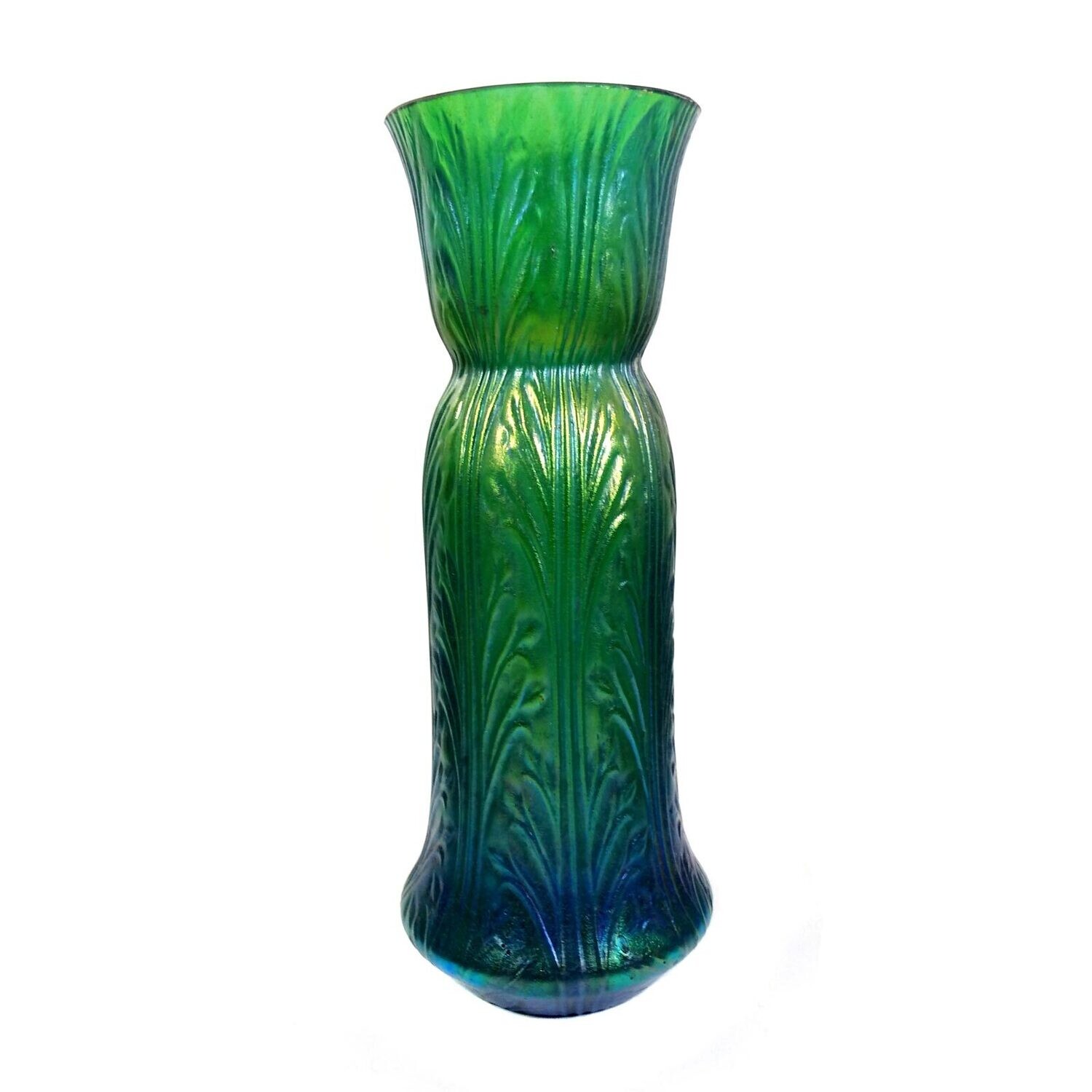 Large vase made of light green glass with an optical pattern, Bohemia around 1905