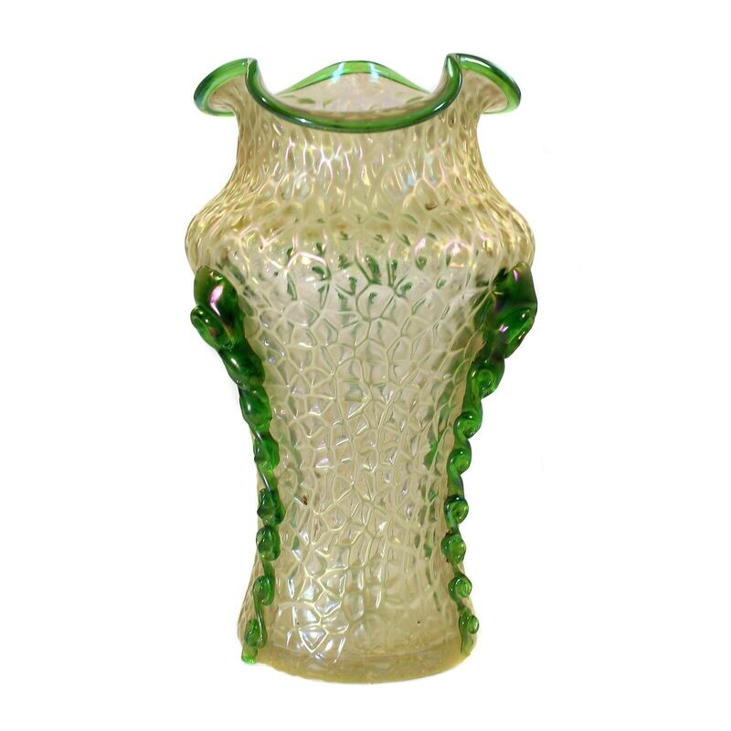 Art Nouveau vase with green appliqué, Wilhelm Kralik, Martele &amp; Rigaree series