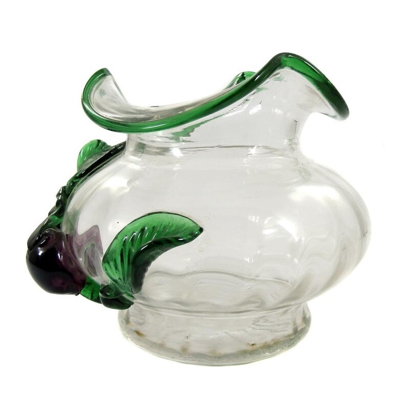 Visually ribbed vase with applied cherries, Kralik around 1900