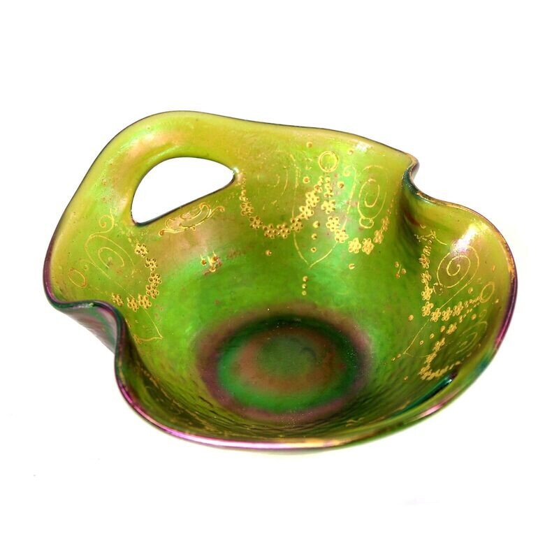 Small bowl with openwork handles &amp; gold painting, Kralik around 1900
​
