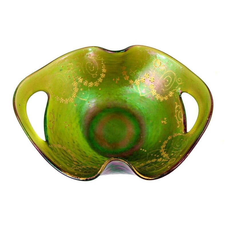 Small bowl with openwork handles &amp; gold painting, Kralik around 1900
​