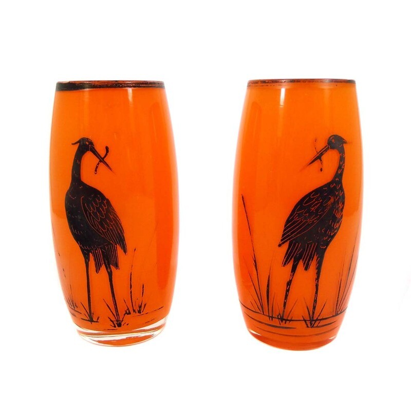 Pair of Art Nouveau vases, tango-colored glass with silver painting around 1910