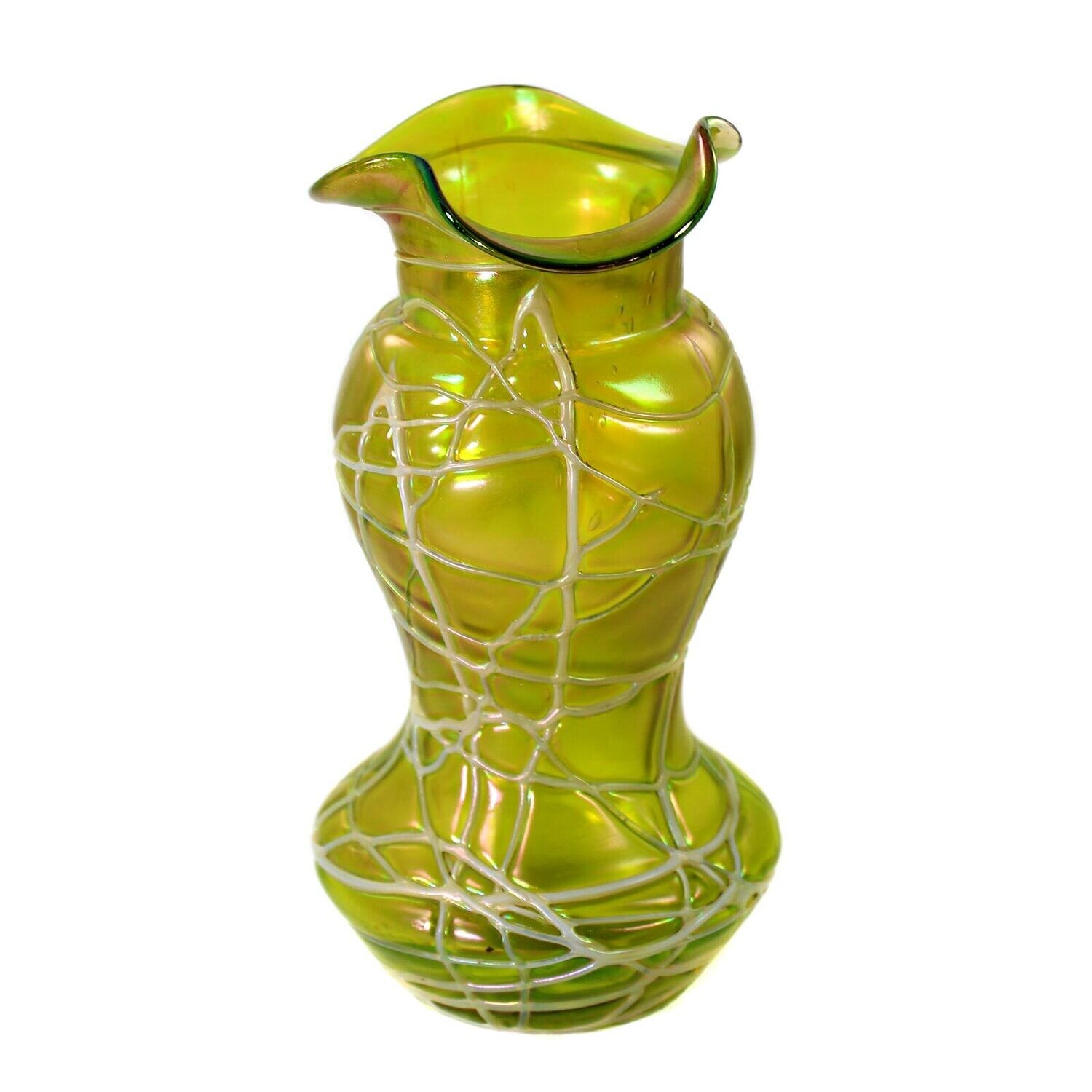 Vase made of light green glass with a net-like thread support, Kralik around 1900-10
​