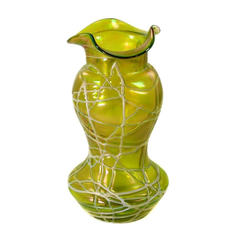 Vase made of light green glass with a net-like thread support, Kralik around 1900-10
​