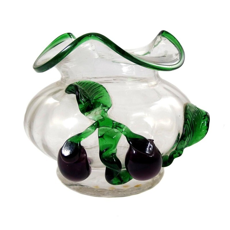 Visually ribbed vase with applied cherries, Kralik around 1900