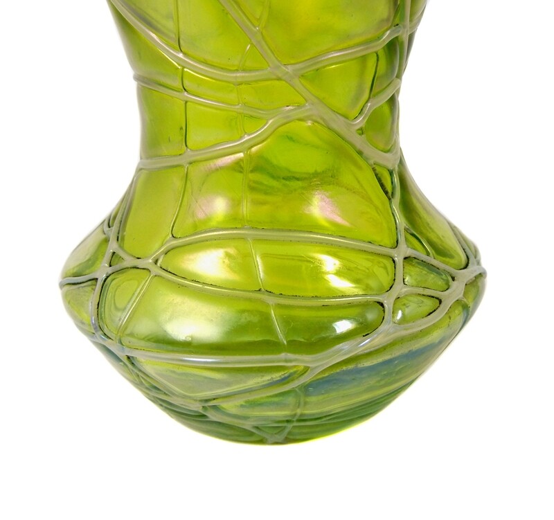 Light green glass vase with net-like thread overlay, Kralik circa 1900-10